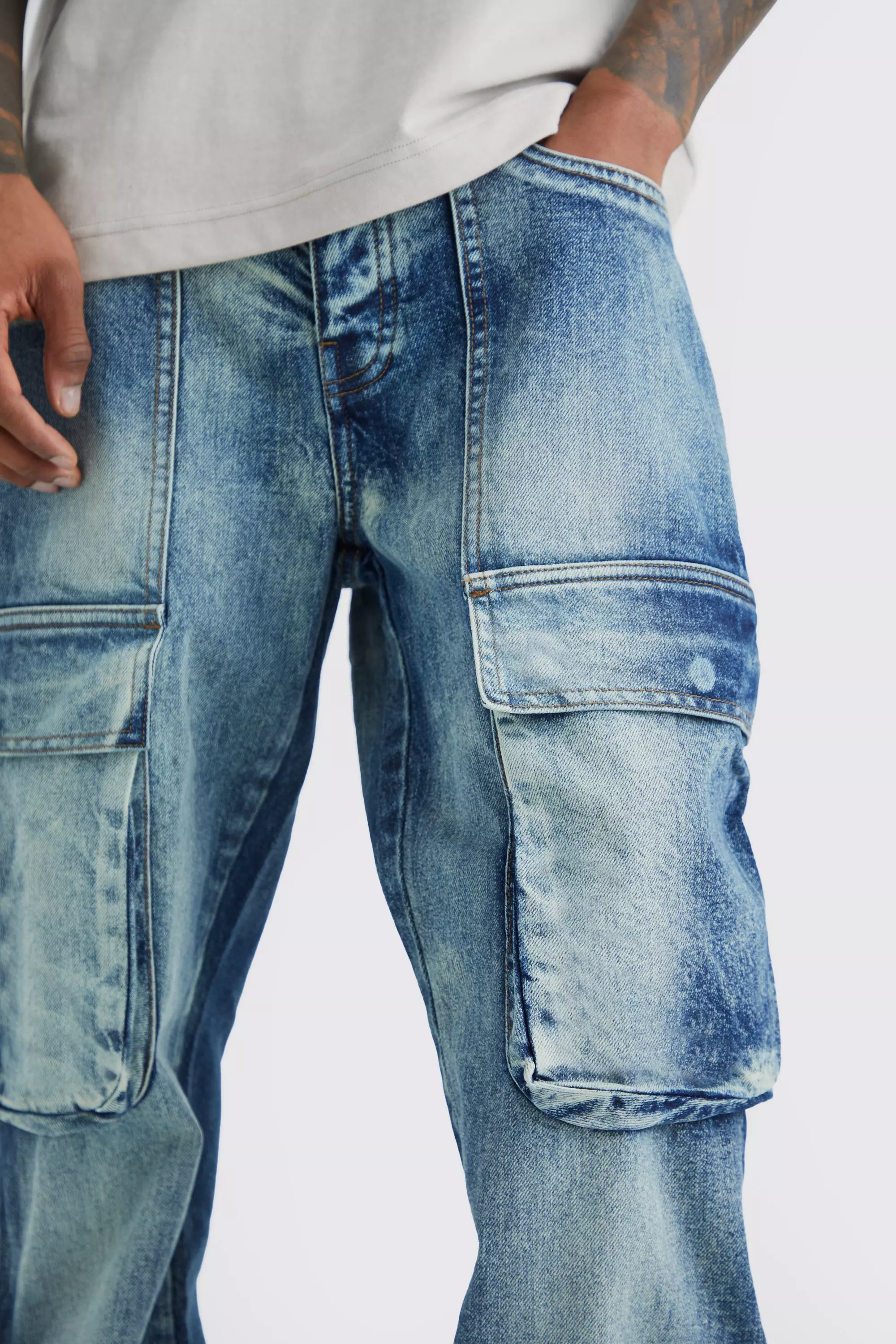 Straight Rigid Front Cargo Pocket Jeans | boohooMAN USA